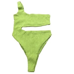 Naked Wardrobe Lime Neon Green 1 Shoulder Cutout 1 Piece Swimsuit XL